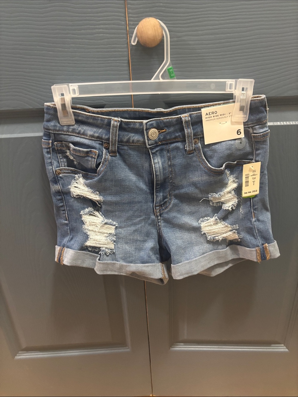 Aeropostale Distressed Cuffed Blue Denim Shorts